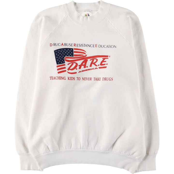 90'S Fruit of the Loom Drug Prevention Education Stars and Stripes Printed Sweatshirt, Men's Size L, Vintage unclear white type Vintage Second Hand