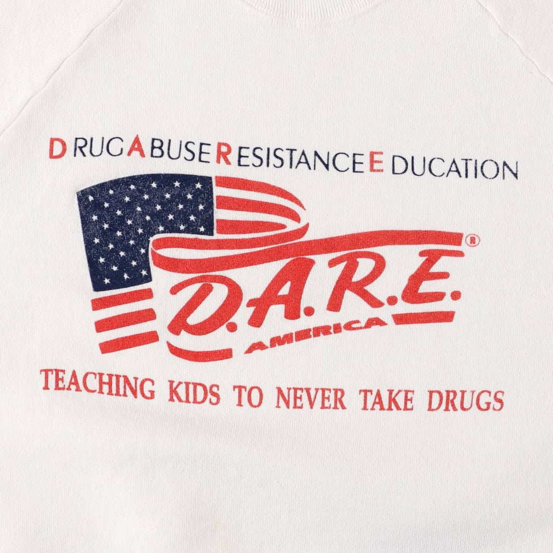 90'S Fruit of the Loom Drug Prevention Education Stars and Stripes Printed Sweatshirt, Men's Size L, Vintage unclear white type Vintage Second Hand