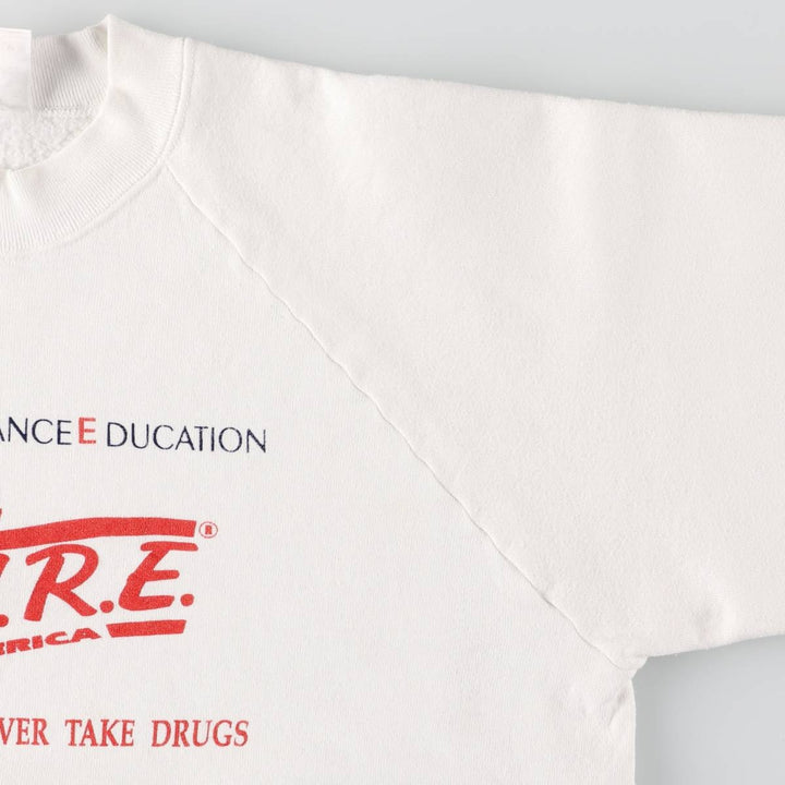 90'S Fruit of the Loom Drug Prevention Education Stars and Stripes Printed Sweatshirt, Men's Size L, Vintage unclear white type Vintage Second Hand