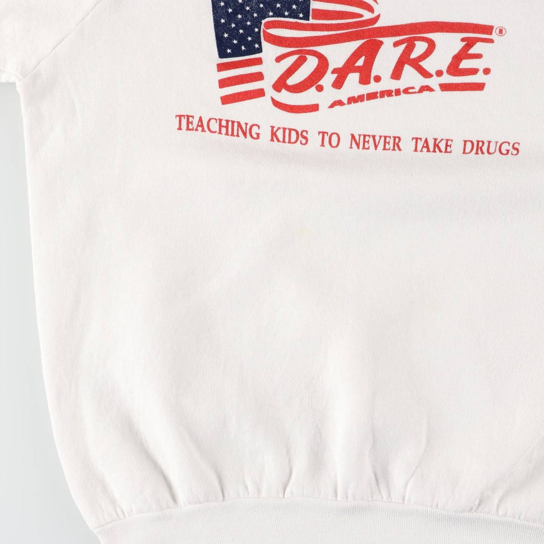 90'S Fruit of the Loom Drug Prevention Education Stars and Stripes Printed Sweatshirt, Men's Size L, Vintage unclear white type Vintage Second Hand
