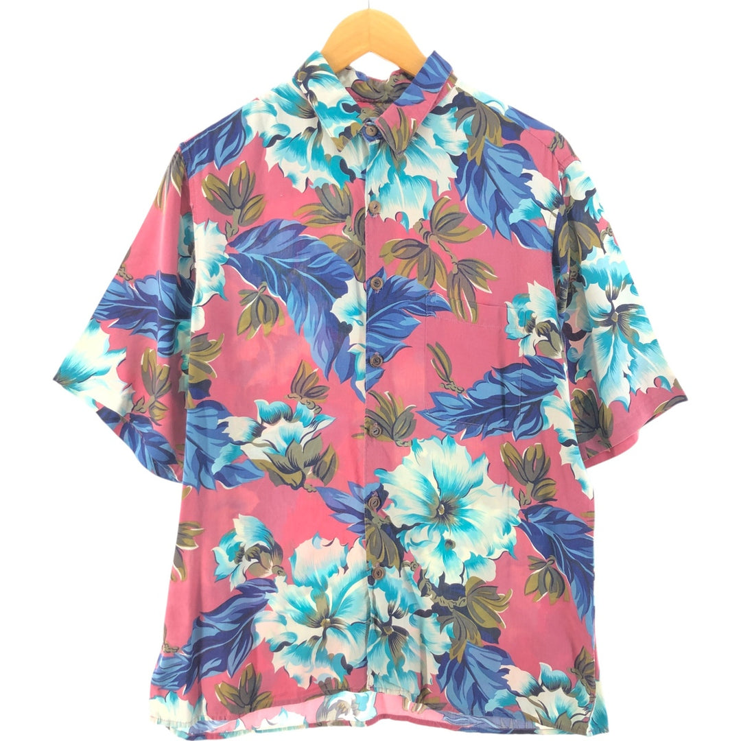 80s~90'S Reyn Spooner Diamond Head Tag All-over Botanical Pattern Rayon Hawaiian Aloha Shirt Made in Hawaii Rayon blue type Vintage Second Hand