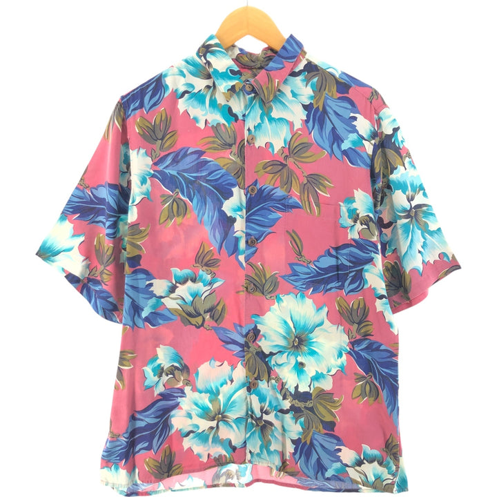 80s~90'S Reyn Spooner Diamond Head Tag All-over Botanical Pattern Rayon Hawaiian Aloha Shirt Made in Hawaii Rayon blue type Vintage Second Hand