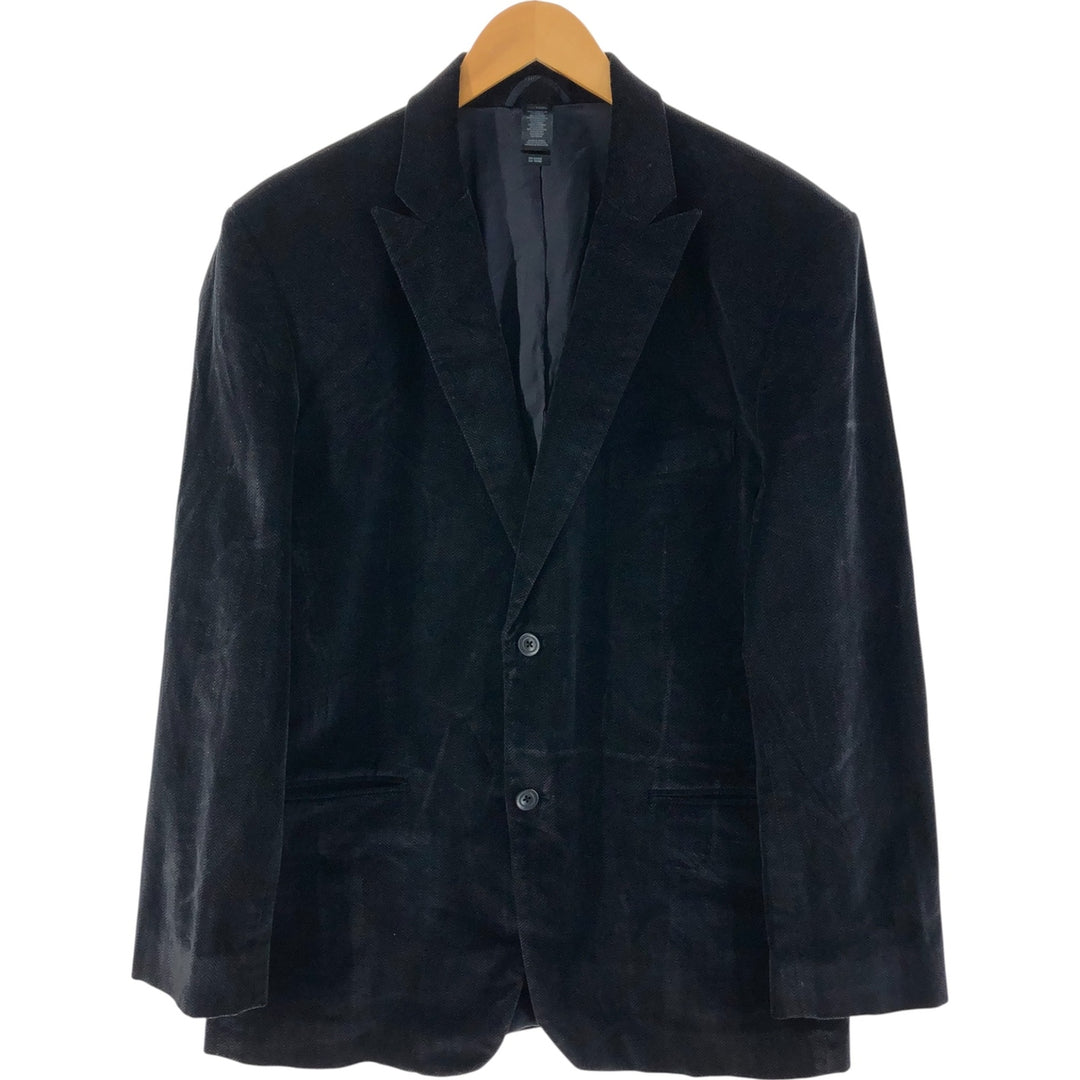 Liz Claiborne Peaked Lapel Herringbone Velour Cotton Tailored Jacket Men's L cotton black type Vintage Second Hand