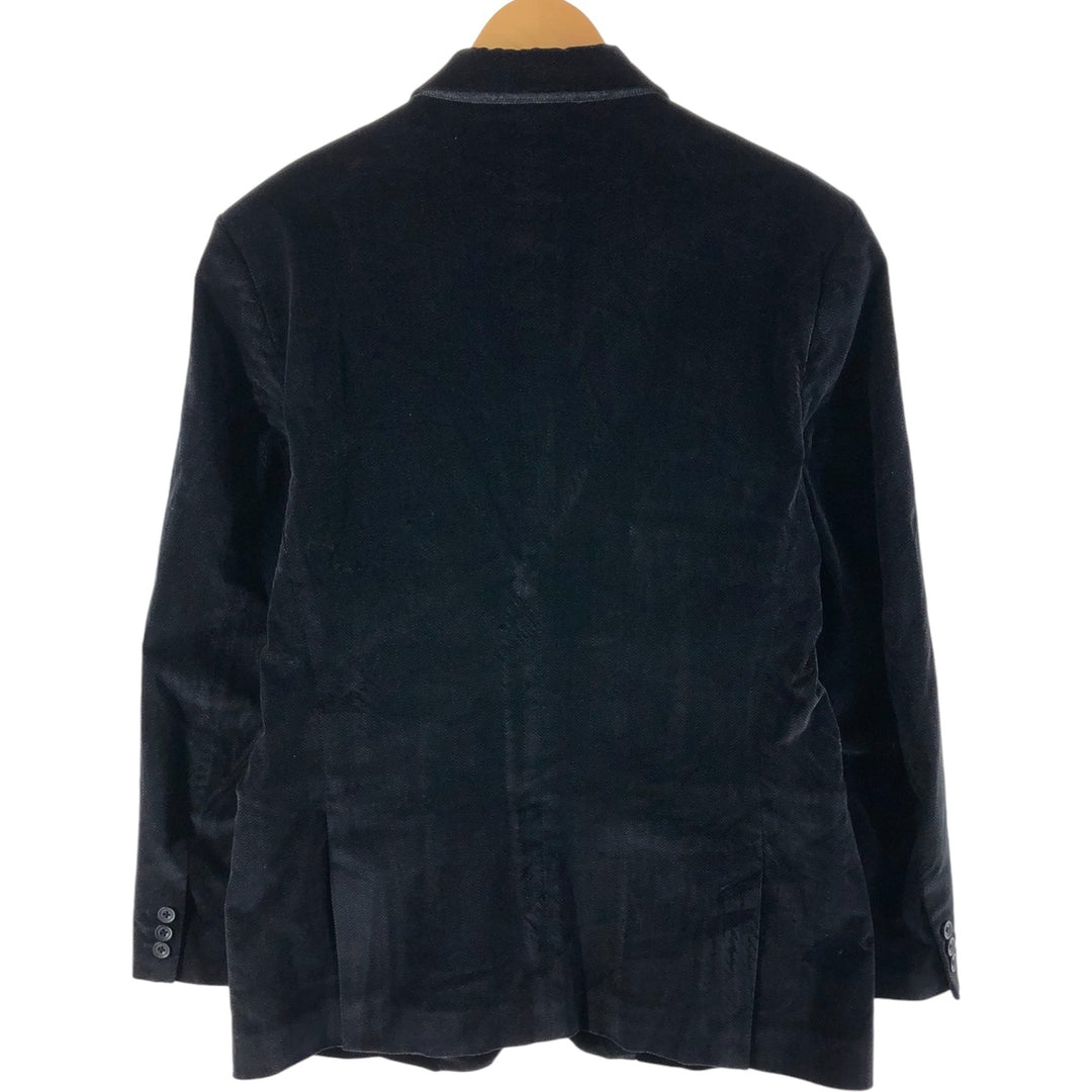 Liz Claiborne Peaked Lapel Herringbone Velour Cotton Tailored Jacket Men's L cotton black type Vintage Second Hand