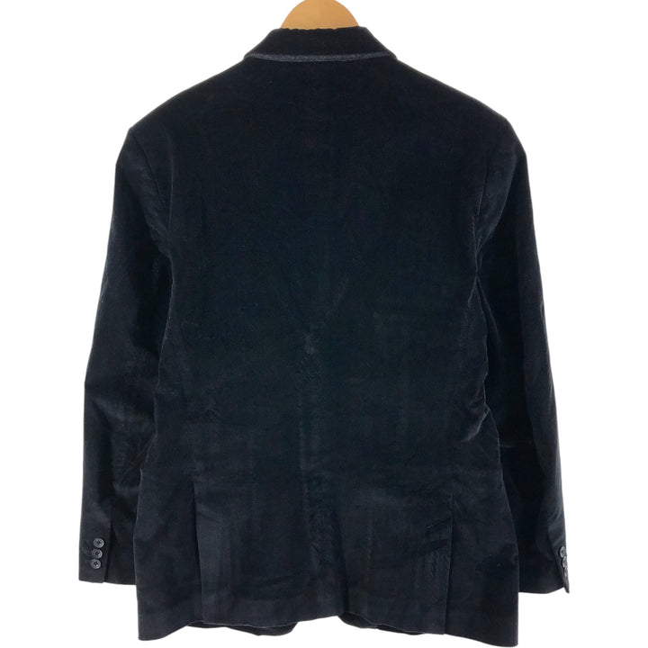 Liz Claiborne Peaked Lapel Herringbone Velour Cotton Tailored Jacket Men's L cotton black type Vintage Second Hand