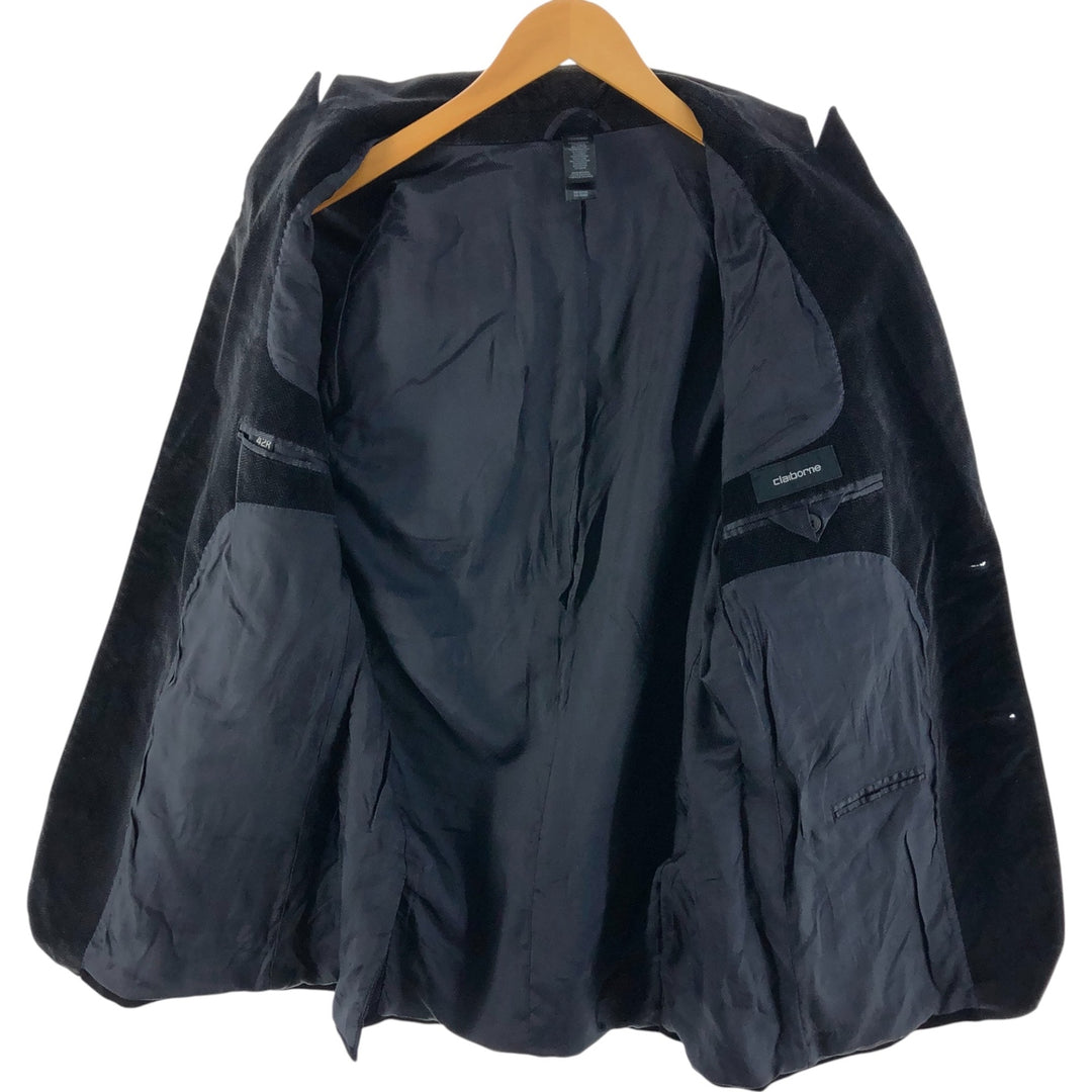 Liz Claiborne Peaked Lapel Herringbone Velour Cotton Tailored Jacket Men's L cotton black type Vintage Second Hand