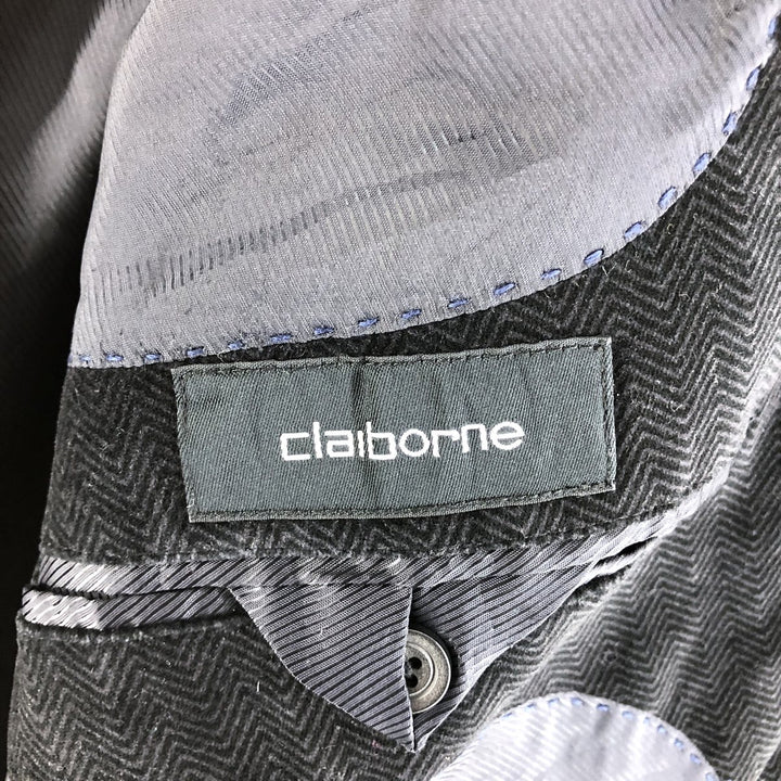Liz Claiborne Peaked Lapel Herringbone Velour Cotton Tailored Jacket Men's L cotton black type Vintage Second Hand