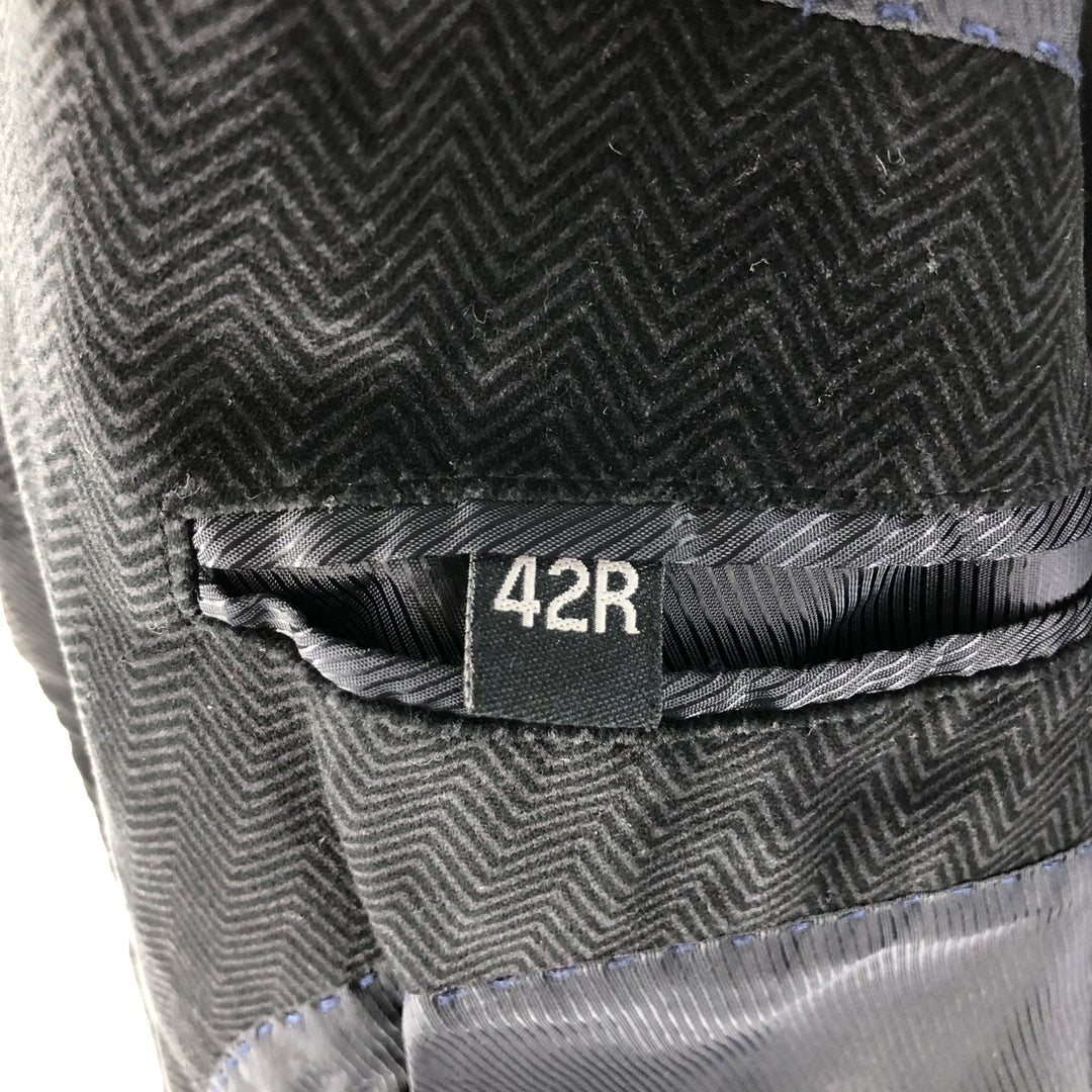Liz Claiborne Peaked Lapel Herringbone Velour Cotton Tailored Jacket Men's L cotton black type Vintage Second Hand