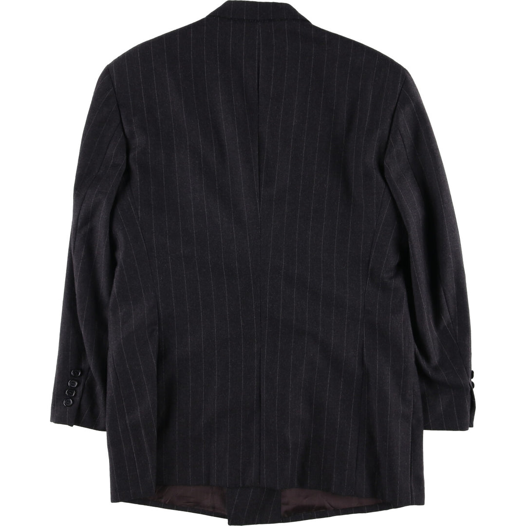 Donna Karan Stripe Pattern Peak Lapel Double Breasted Wool Tailored Jacket Made in Italy Men's L size wool Charcoal Vintage Second Hand