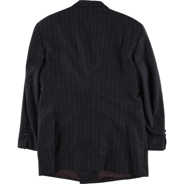 Donna Karan Stripe Pattern Peak Lapel Double Breasted Wool Tailored Jacket Made in Italy Men's L size wool Charcoal Vintage Second Hand