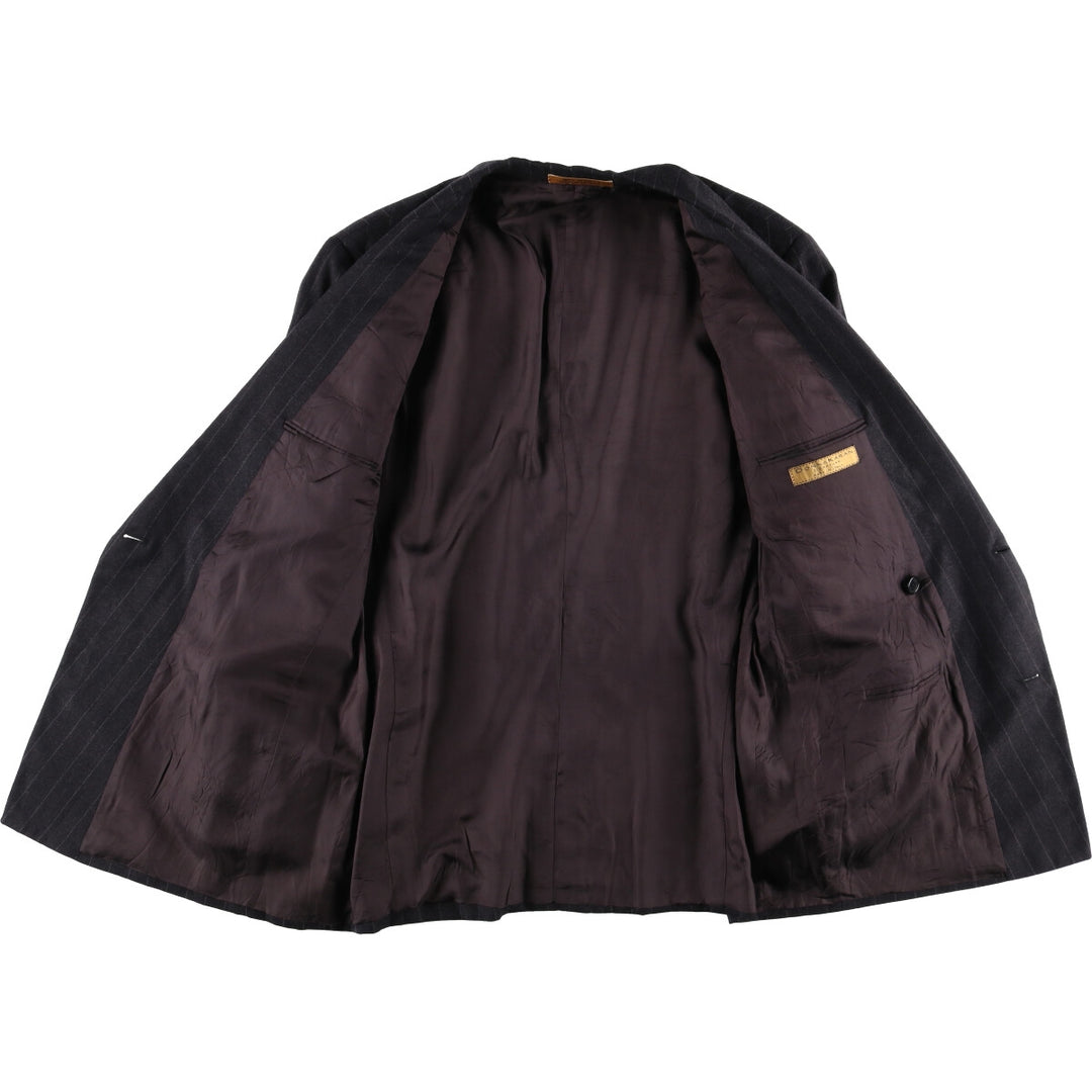 Donna Karan Stripe Pattern Peak Lapel Double Breasted Wool Tailored Jacket Made in Italy Men's L size wool Charcoal Vintage Second Hand