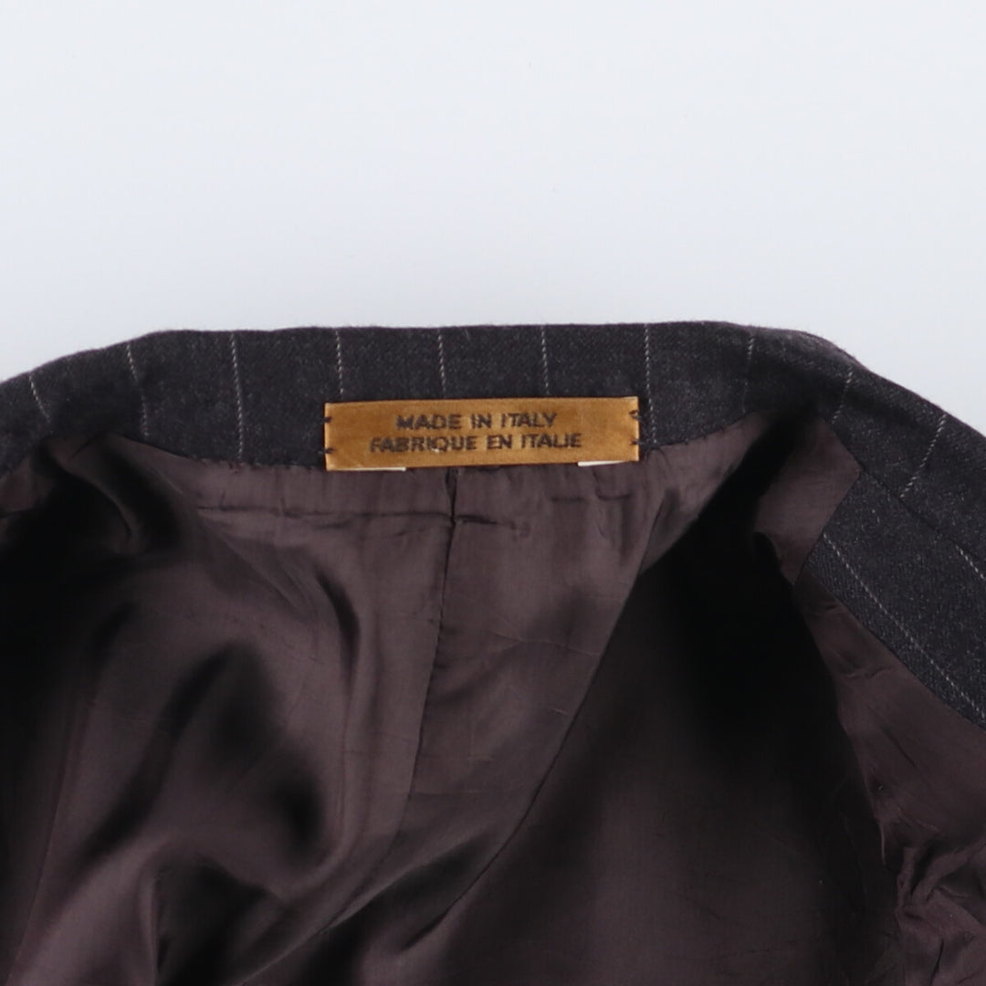 Donna Karan Stripe Pattern Peak Lapel Double Breasted Wool Tailored Jacket Made in Italy Men's L size wool Charcoal Vintage Second Hand