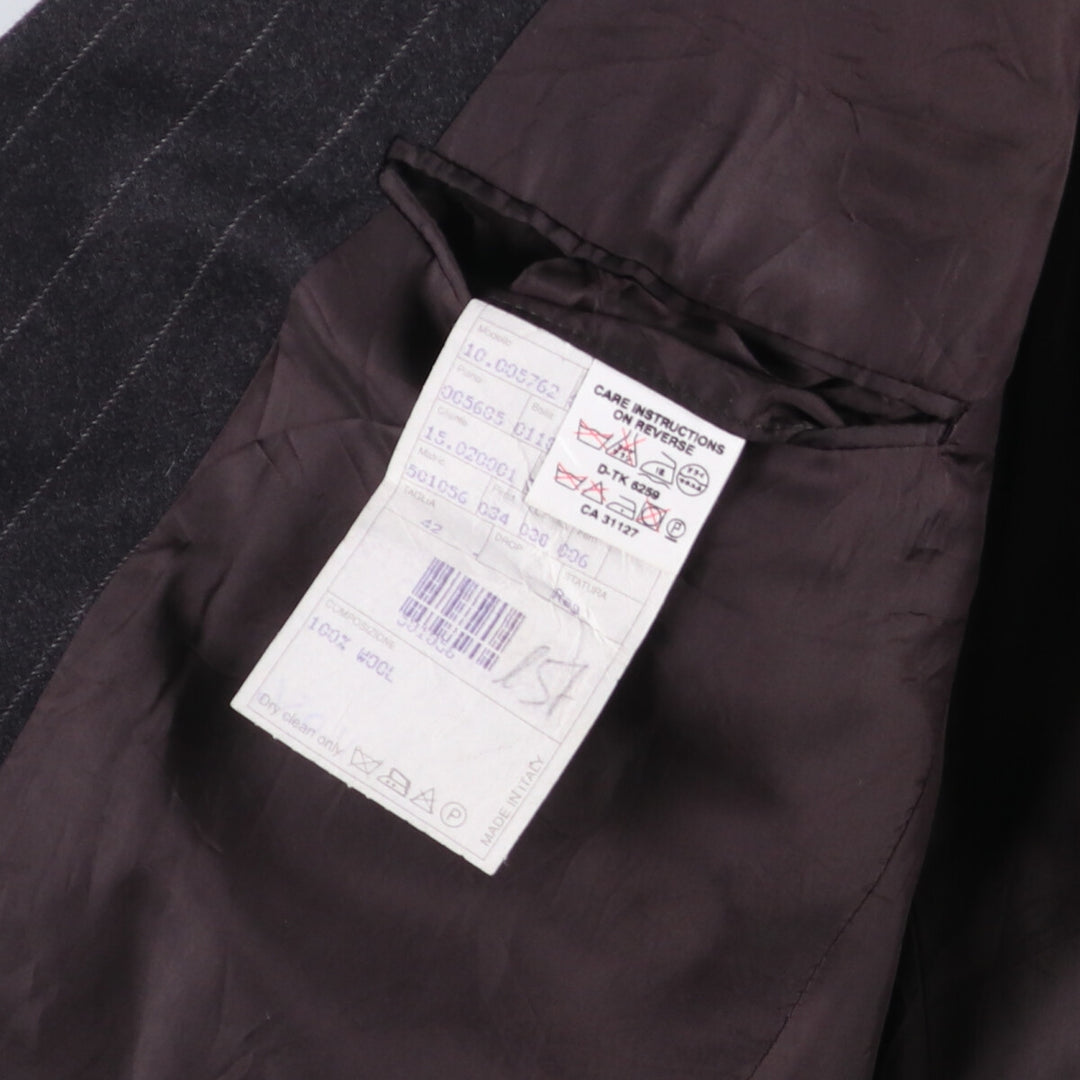 Donna Karan Stripe Pattern Peak Lapel Double Breasted Wool Tailored Jacket Made in Italy Men's L size wool Charcoal Vintage Second Hand