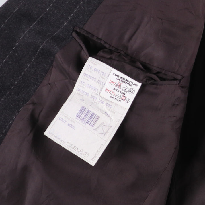 Donna Karan Stripe Pattern Peak Lapel Double Breasted Wool Tailored Jacket Made in Italy Men's L size wool Charcoal Vintage Second Hand