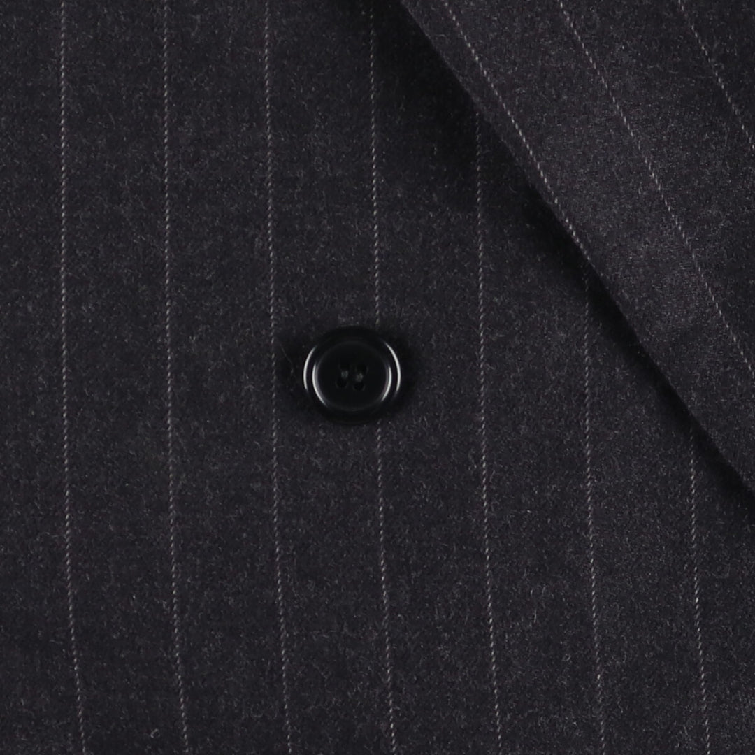 Donna Karan Stripe Pattern Peak Lapel Double Breasted Wool Tailored Jacket Made in Italy Men's L size wool Charcoal Vintage Second Hand