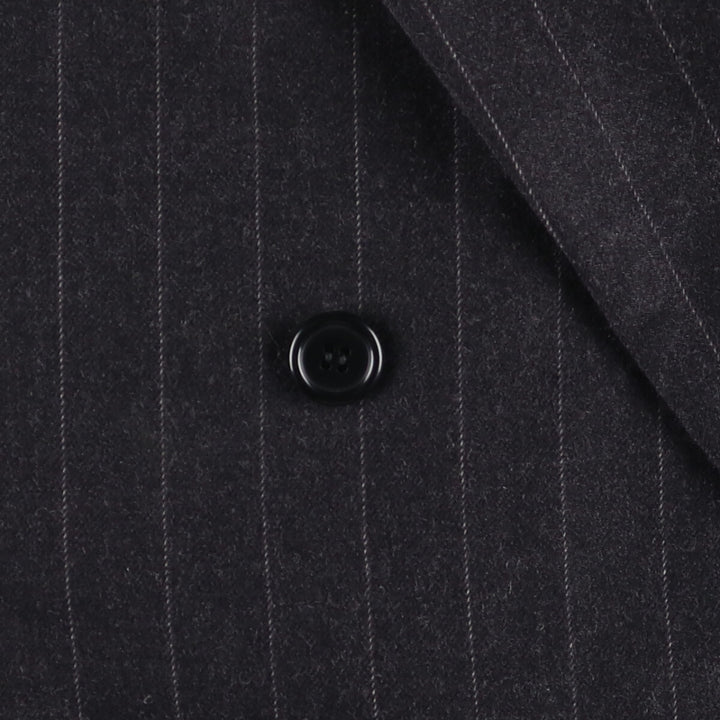 Donna Karan Stripe Pattern Peak Lapel Double Breasted Wool Tailored Jacket Made in Italy Men's L size wool Charcoal Vintage Second Hand