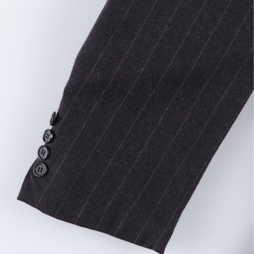Donna Karan Stripe Pattern Peak Lapel Double Breasted Wool Tailored Jacket Made in Italy Men's L size wool Charcoal Vintage Second Hand