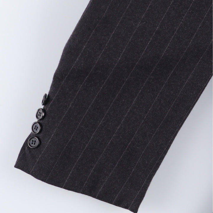 Donna Karan Stripe Pattern Peak Lapel Double Breasted Wool Tailored Jacket Made in Italy Men's L size wool Charcoal Vintage Second Hand