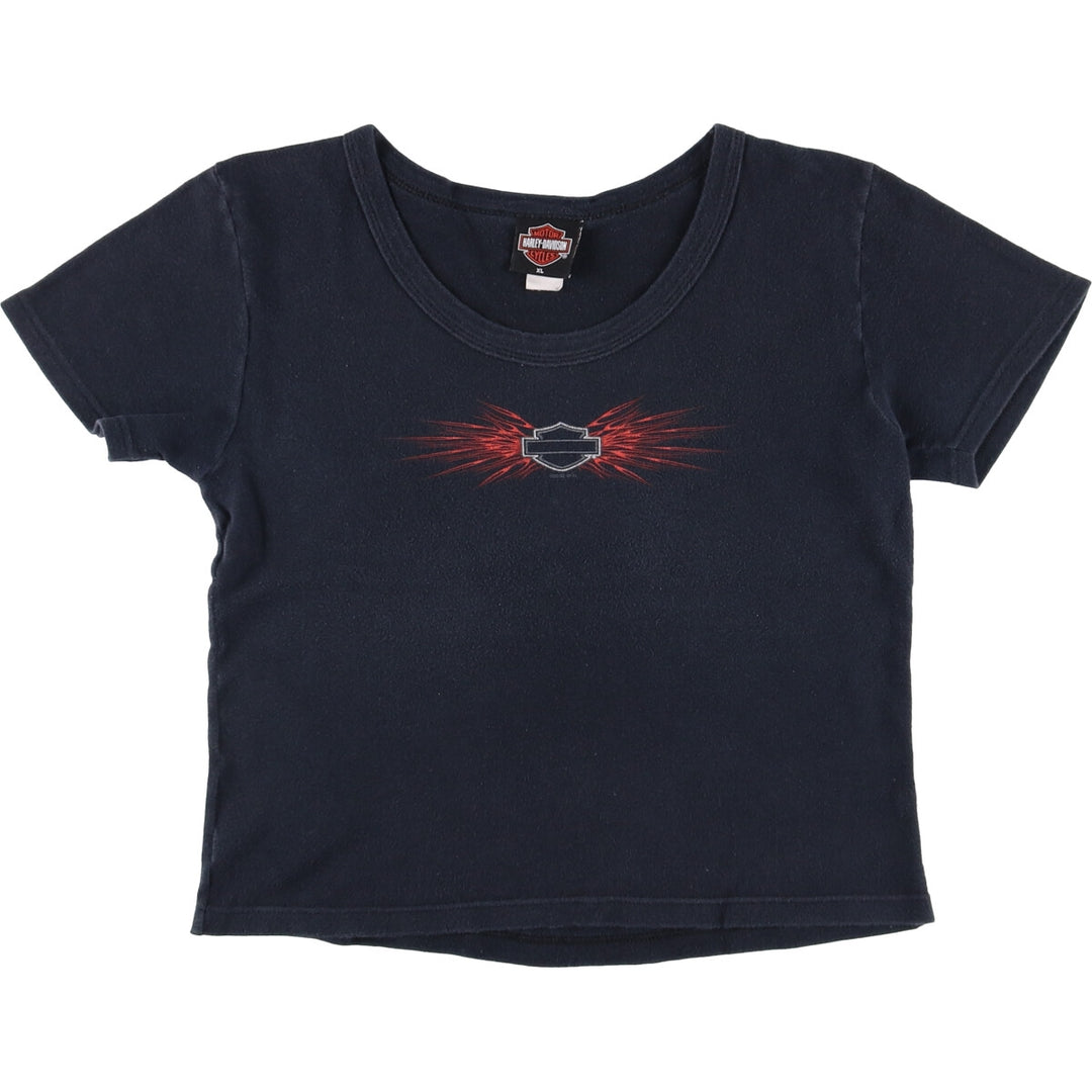 00'S Harley-Davidson Motorcycle Bike T-shirt Made in USA Women's XL cotton black type Vintage Second Hand