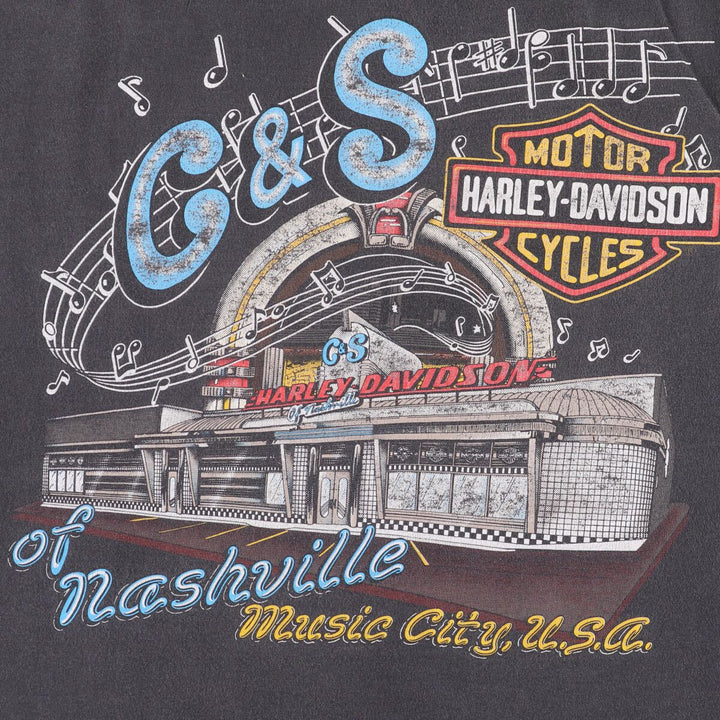 00'S Harley-Davidson Motorcycle Bike T-shirt Made in USA Men's XL cotton black type Vintage Second Hand