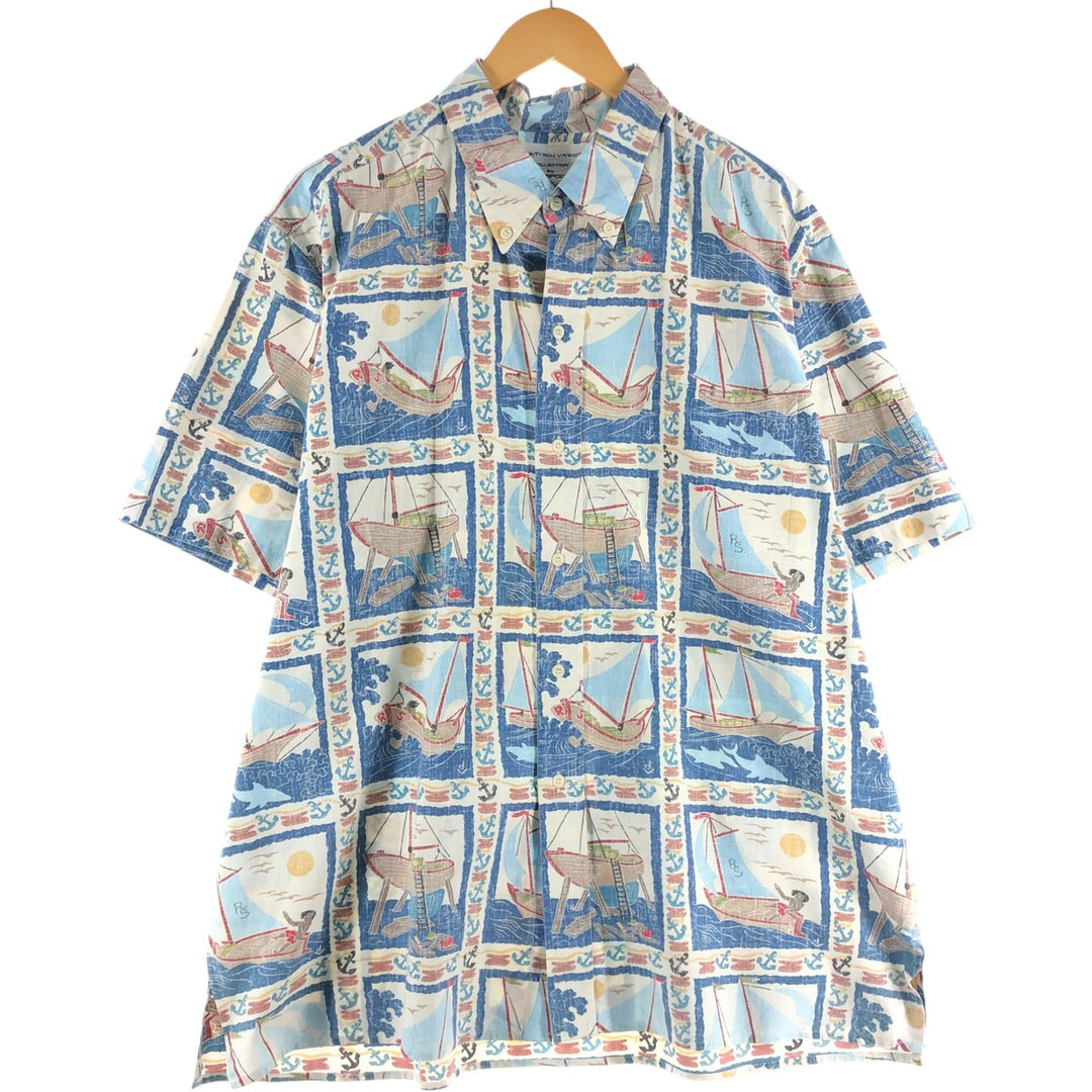 90'S Reyn Spooner all-over print button-down Hawaiian aloha shirt, box shirt, made in Hawaii, men's XXL size cotton blue type Vintage Second Hand