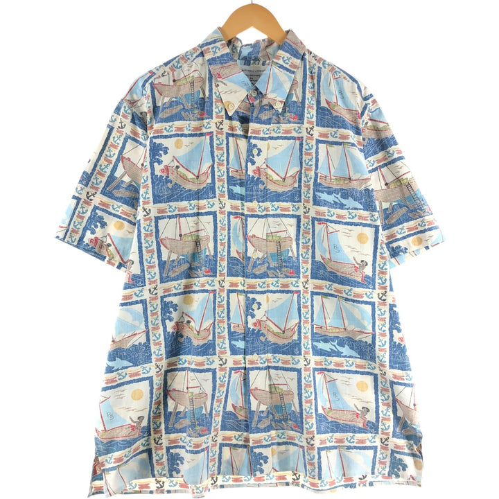 90'S Reyn Spooner all-over print button-down Hawaiian aloha shirt, box shirt, made in Hawaii, men's XXL size cotton blue type Vintage Second Hand