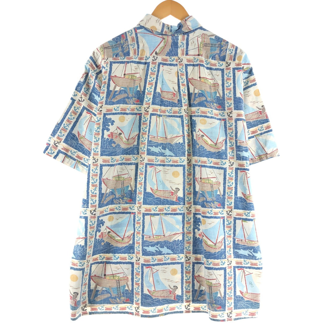 90'S Reyn Spooner all-over print button-down Hawaiian aloha shirt, box shirt, made in Hawaii, men's XXL size cotton blue type Vintage Second Hand