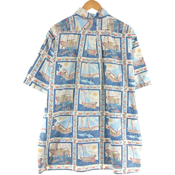 90'S Reyn Spooner all-over print button-down Hawaiian aloha shirt, box shirt, made in Hawaii, men's XXL size cotton blue type Vintage Second Hand