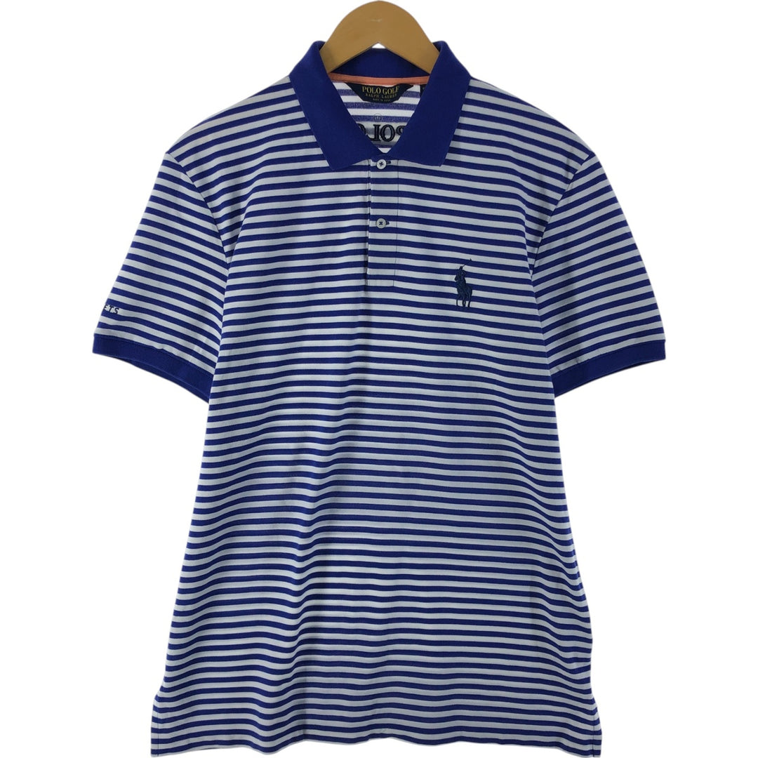 Ralph Lauren POLO GOLF Short Sleeve Striped Polo Shirt Men's Size L cotton Navy blue Vintage Second Hand
