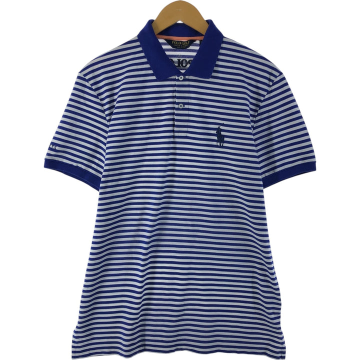Ralph Lauren POLO GOLF Short Sleeve Striped Polo Shirt Men's Size L cotton Navy blue Vintage Second Hand