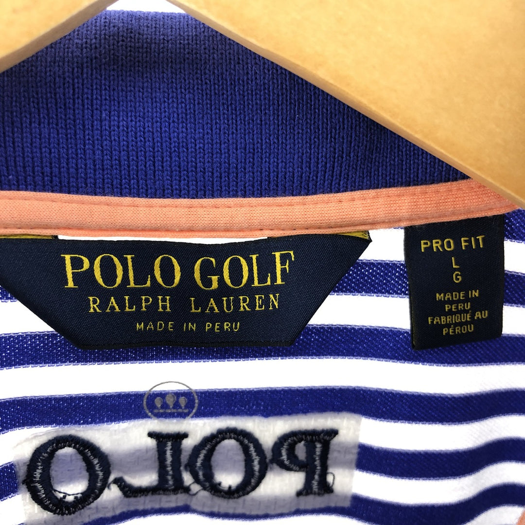 Ralph Lauren POLO GOLF Short Sleeve Striped Polo Shirt Men's Size L cotton Navy blue Vintage Second Hand