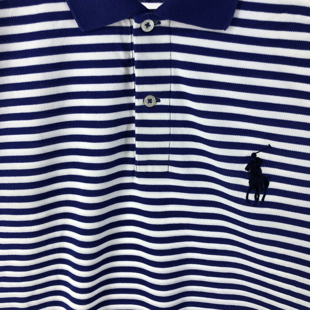 Ralph Lauren POLO GOLF Short Sleeve Striped Polo Shirt Men's Size L cotton Navy blue Vintage Second Hand