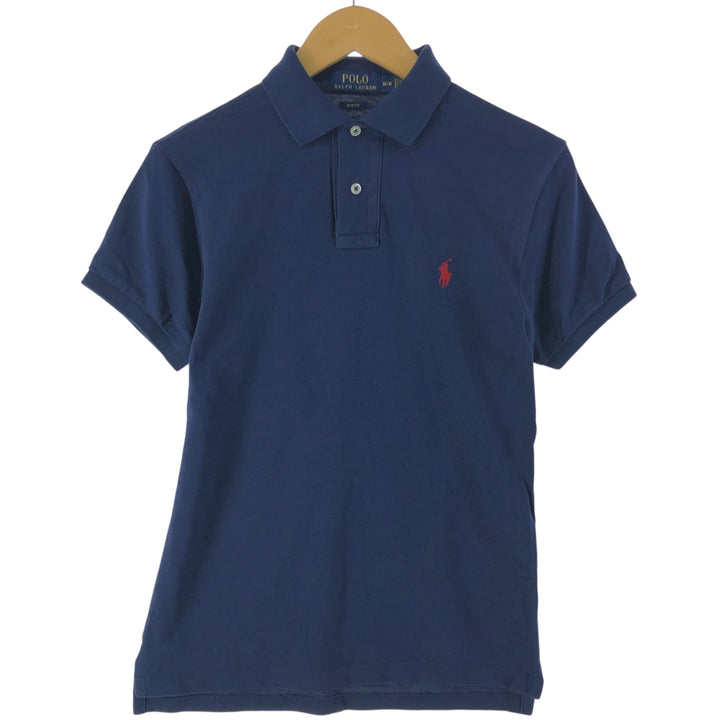 Ralph Lauren POLO RALPH LAUREN SLIM FIT short sleeve polo shirt, men's size M cotton navy blue type Vintage Second Hand