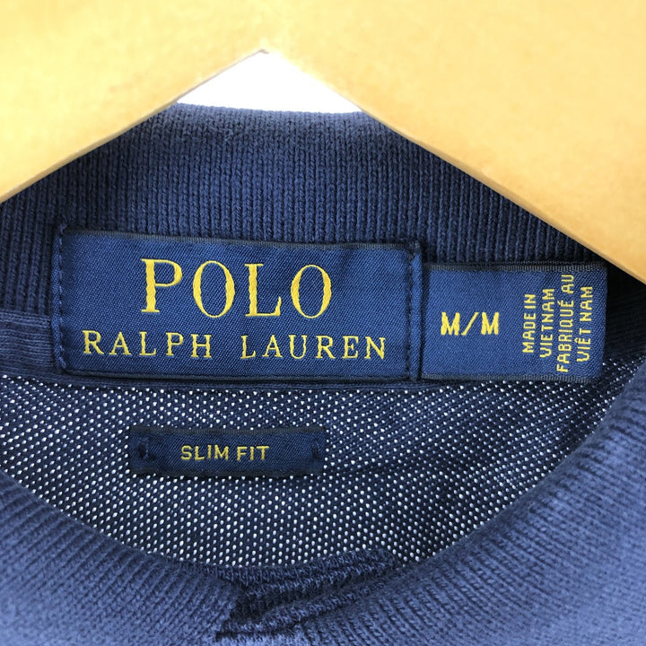 Ralph Lauren POLO RALPH LAUREN SLIM FIT short sleeve polo shirt, men's size M cotton navy blue type Vintage Second Hand