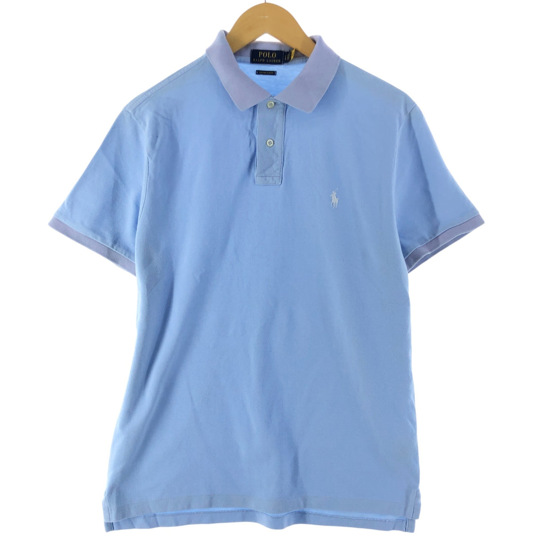 Ralph Lauren POLO RALPH LAUREN CUSTOM SLIM FIT short sleeve polo shirt, men's size L cotton Blue type light blue Vintage Second Hand