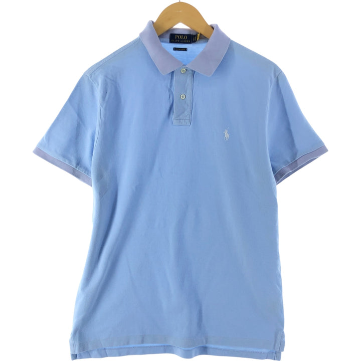 Ralph Lauren POLO RALPH LAUREN CUSTOM SLIM FIT short sleeve polo shirt, men's size L cotton Blue type light blue Vintage Second Hand