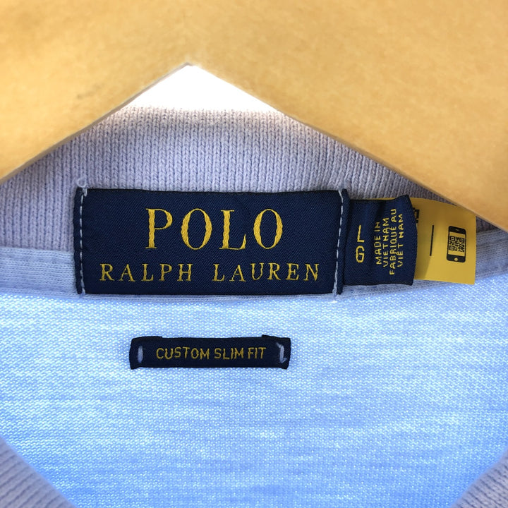 Ralph Lauren POLO RALPH LAUREN CUSTOM SLIM FIT short sleeve polo shirt, men's size L cotton Blue type light blue Vintage Second Hand