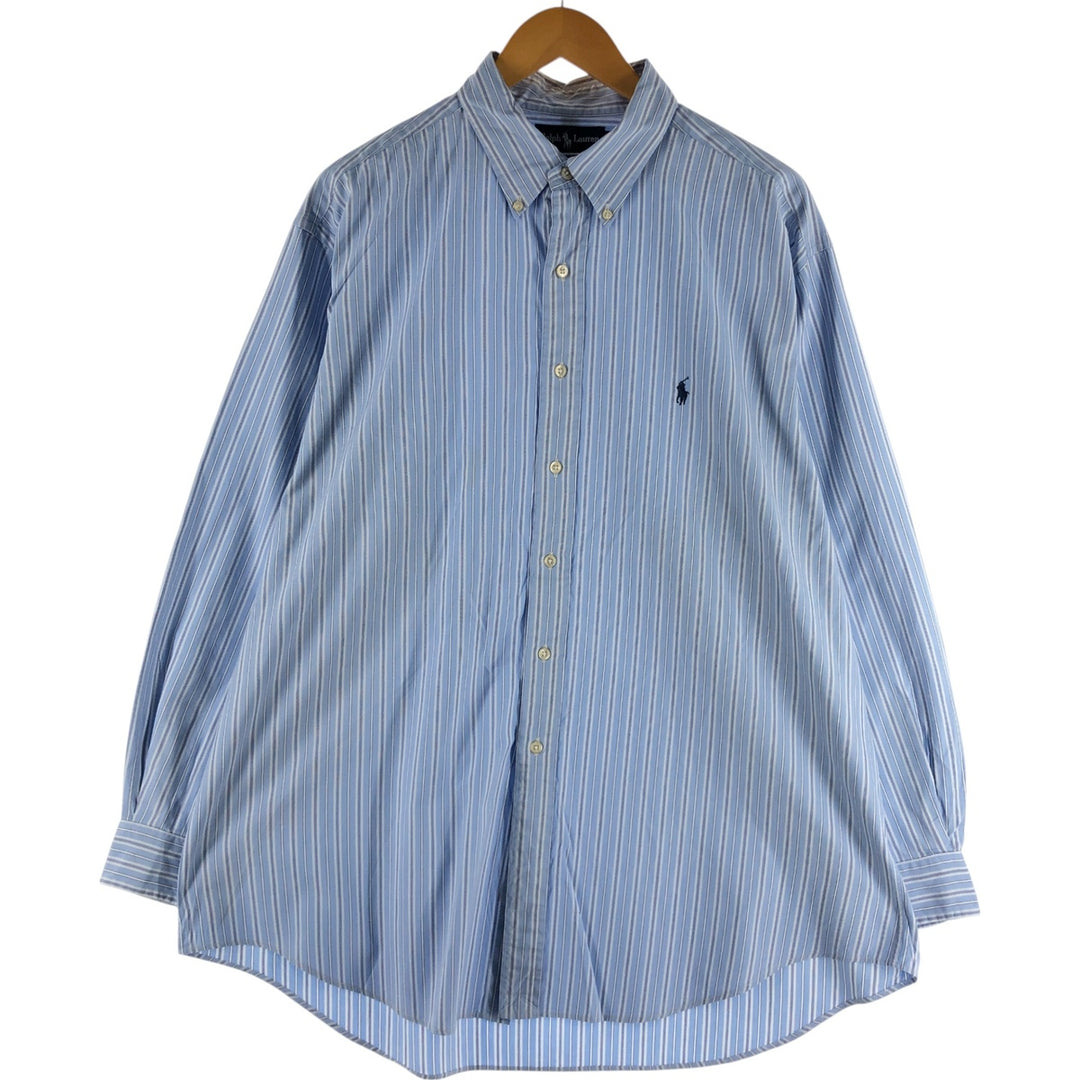 Ralph Lauren YARMOUTH Long Sleeve Button-Down Striped Shirt, Men's XL cotton Blue type light blue Vintage Second Hand