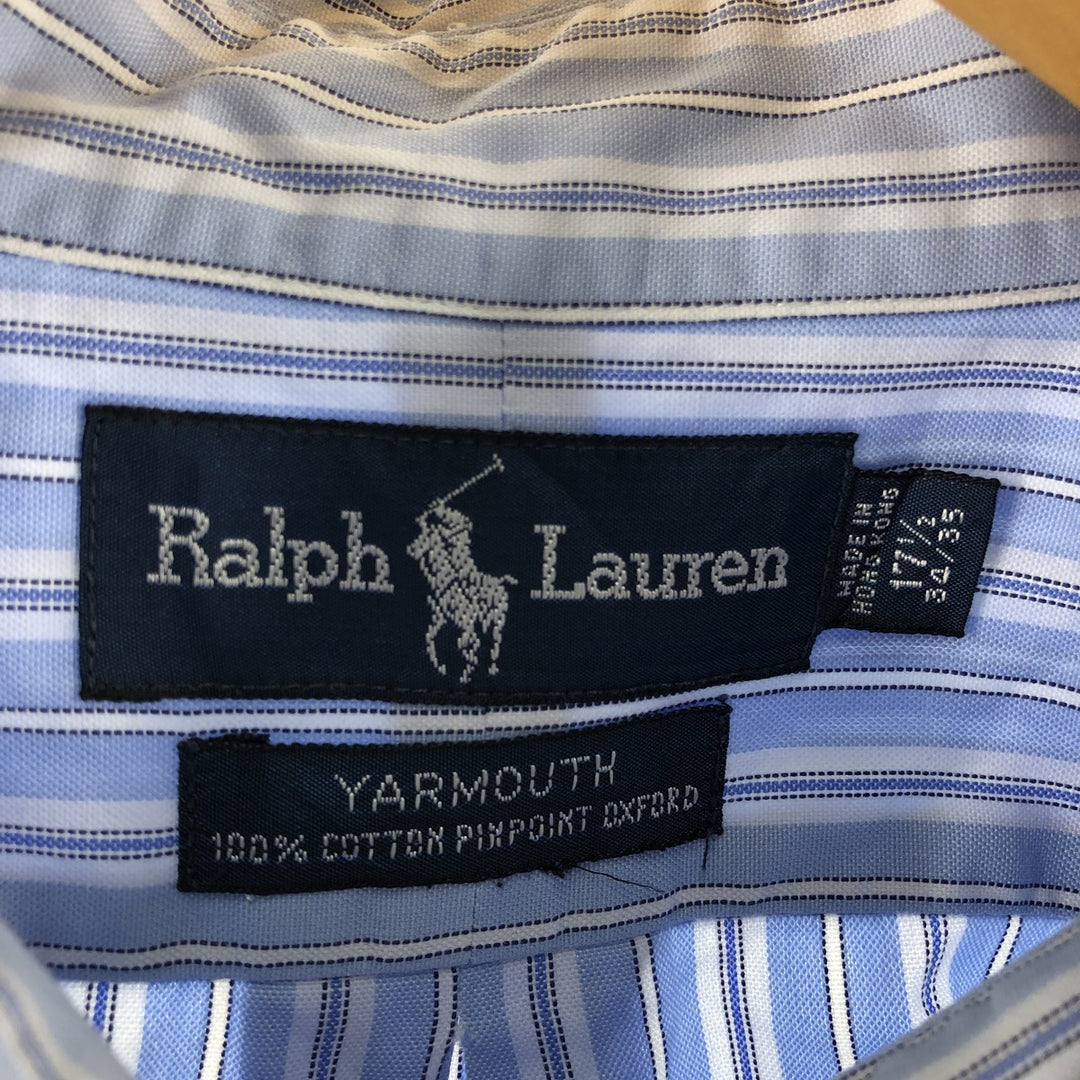 Ralph Lauren YARMOUTH Long Sleeve Button-Down Striped Shirt, Men's XL cotton Blue type light blue Vintage Second Hand