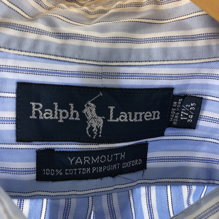 Ralph Lauren YARMOUTH Long Sleeve Button-Down Striped Shirt, Men's XL cotton Blue type light blue Vintage Second Hand