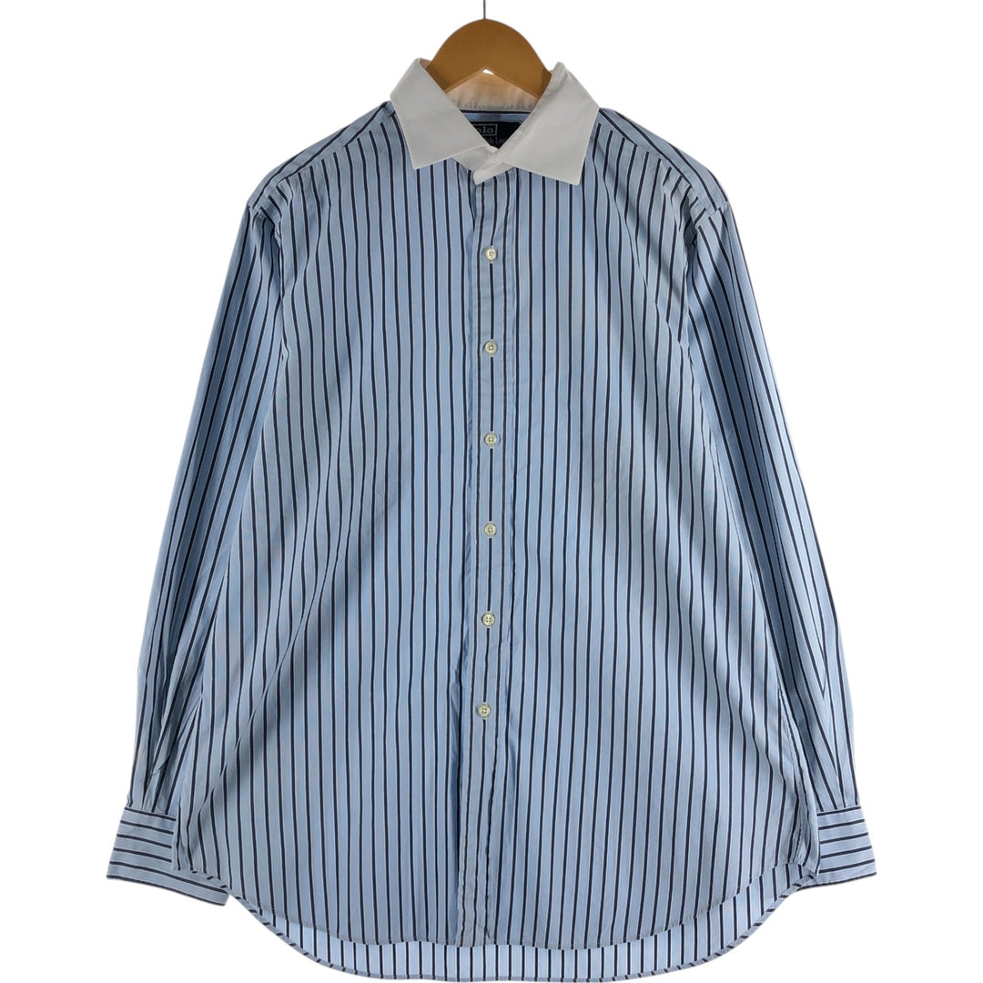 Ralph Lauren POLO by Ralph Lauren Wide Collar Stripe Pattern Cleric Shirt Men's L size cotton Blue type light blue Vintage Second Hand