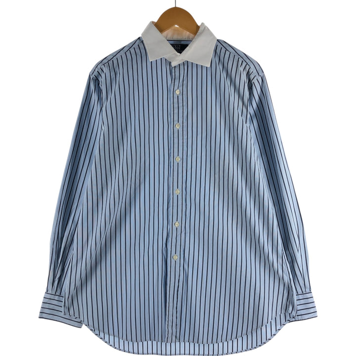 Ralph Lauren POLO by Ralph Lauren Wide Collar Stripe Pattern Cleric Shirt Men's L size cotton Blue type light blue Vintage Second Hand