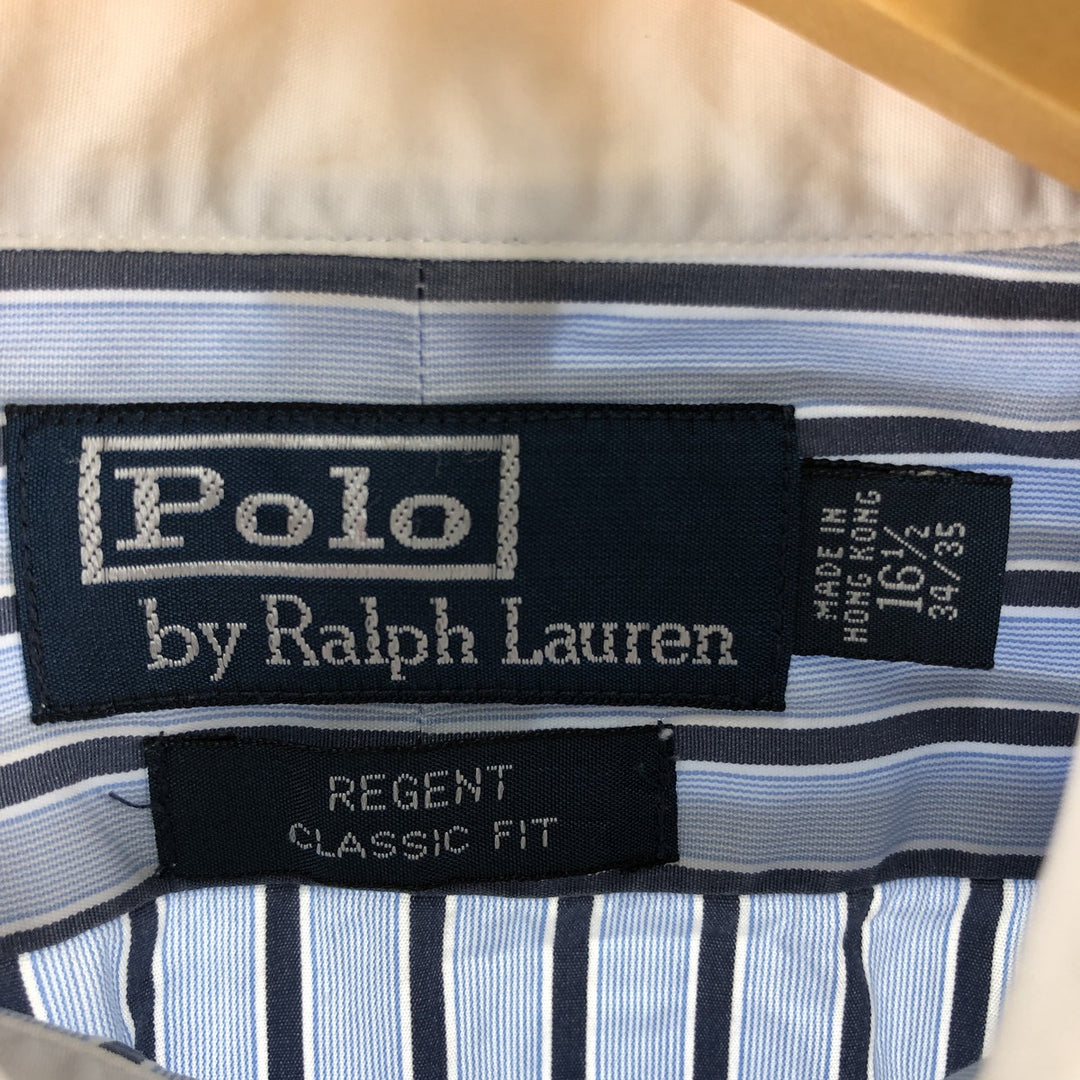 Ralph Lauren POLO by Ralph Lauren Wide Collar Stripe Pattern Cleric Shirt Men's L size cotton Blue type light blue Vintage Second Hand