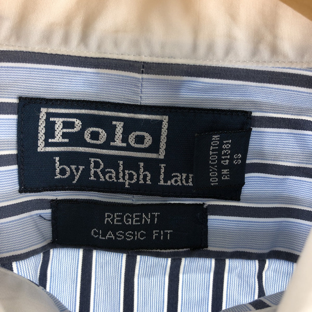 Ralph Lauren POLO by Ralph Lauren Wide Collar Stripe Pattern Cleric Shirt Men's L size cotton Blue type light blue Vintage Second Hand