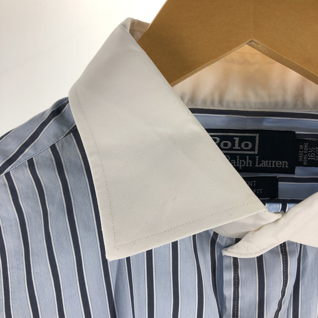 Ralph Lauren POLO by Ralph Lauren Wide Collar Stripe Pattern Cleric Shirt Men's L size cotton Blue type light blue Vintage Second Hand
