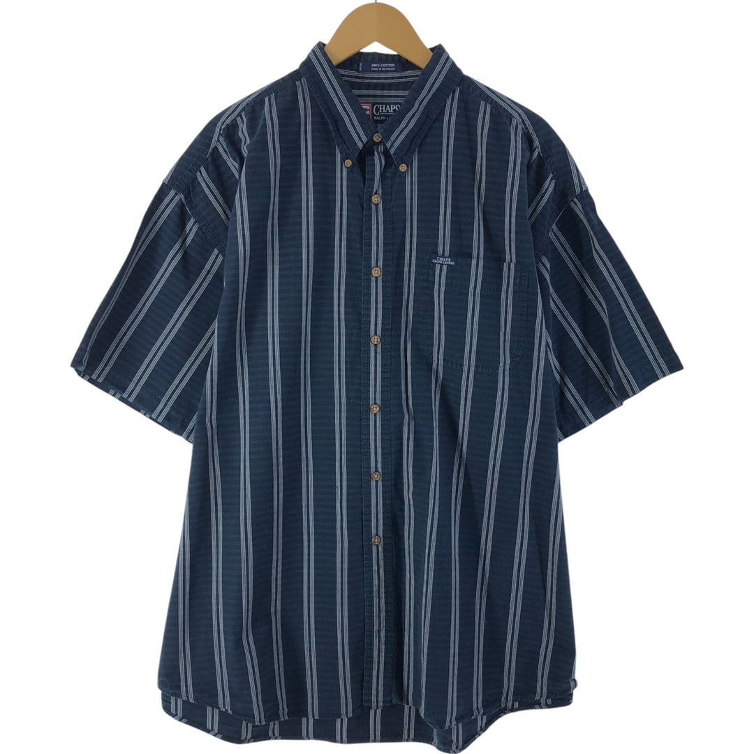 90'S Ralph Lauren CHAPS short sleeve button down striped shirt men's XXL vintage cotton navy blue type Vintage Second Hand