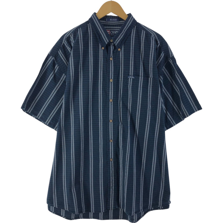 90'S Ralph Lauren CHAPS short sleeve button down striped shirt men's XXL vintage cotton navy blue type Vintage Second Hand
