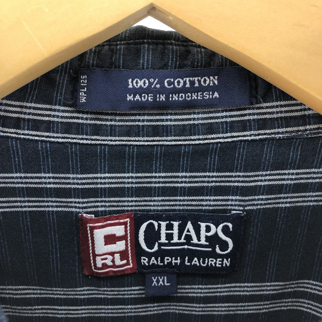 90'S Ralph Lauren CHAPS short sleeve button down striped shirt men's XXL vintage cotton navy blue type Vintage Second Hand