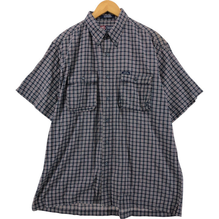 90'S Ralph Lauren CHAPS short sleeve button down check shirt men's size L vintage cotton navy blue type Vintage Second Hand