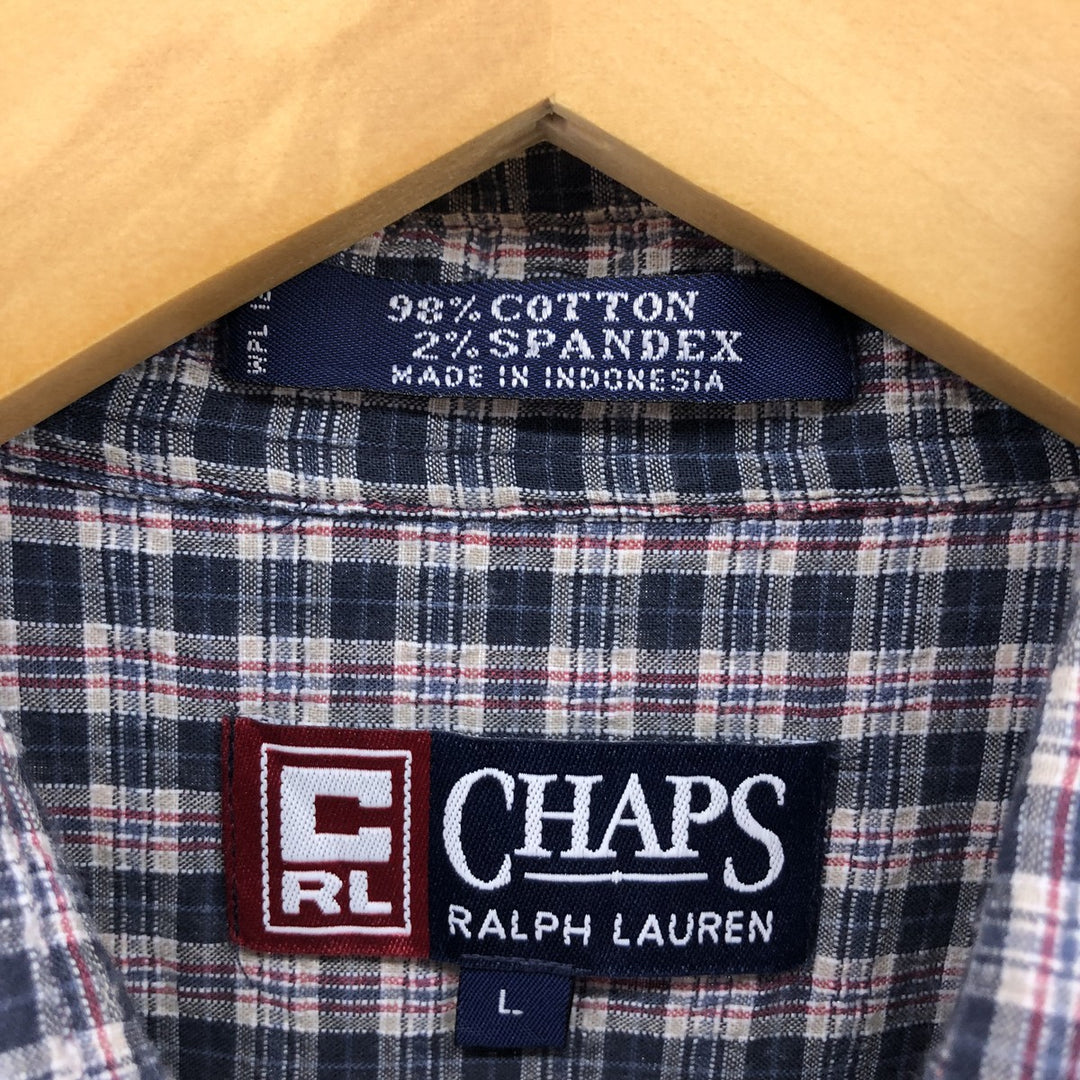 90'S Ralph Lauren CHAPS short sleeve button down check shirt men's size L vintage cotton navy blue type Vintage Second Hand
